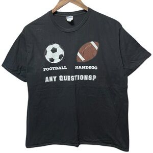 Soccer football Vs Football hand egg funny humor dad joke short sleeve T-shirt